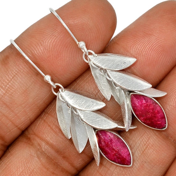 Sale, Beautiful Indian Ruby Earrings, 925 Silver - image 1