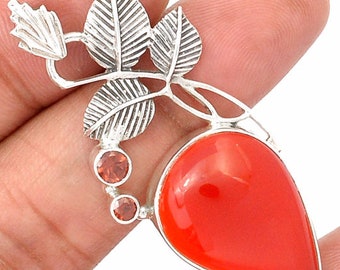 Sale, Very Beautiful Oval Carnelian Necklace, 925 Silver with Organza Cord or 925 Silver Chain
