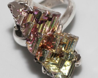 Sale, Beautiful Bismuth Crystal Ring Size 8.5 US, 925 Sterling Silver, One of a Kind