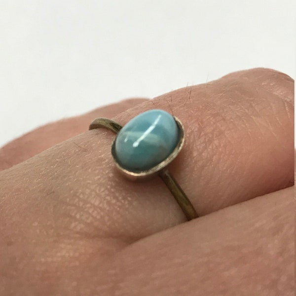 Special Sale, Very  Beautiful Genuine and Rare Larimar Ring Size 8.5 US, 925 Silver