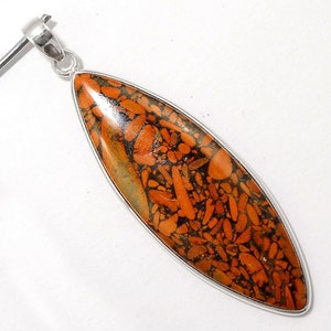 Sale, Very Beautiful Large African Jasper Necklace with Organza Cord or Chain, 925 Silver, One of a Kind