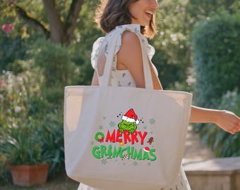 Merry Grinchmas Tote Bag: Cotton Christmas Gift