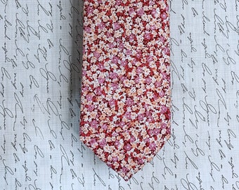 Rose Valley Skinny Tie by Lord and Lady | Pink Floral Wedding and Groomsmen Gift | Sustainable Cotton Tie for Grooms