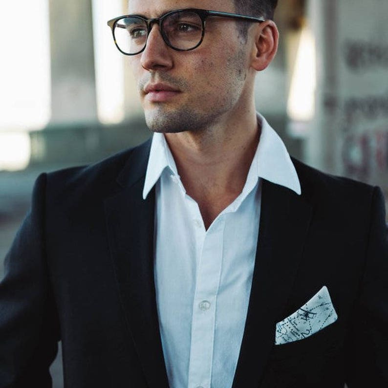 Pocket Square || Explorer || Lord and Lady|| Sustainable Design Groomsmen Gifts for Him Casual Pocket Square Cotton Pocket Squares