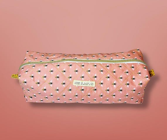 Melina Quilted Hair Tools Pouch | Travel Hair Organizer with Gold Zippers | Handmade Quilted Bag