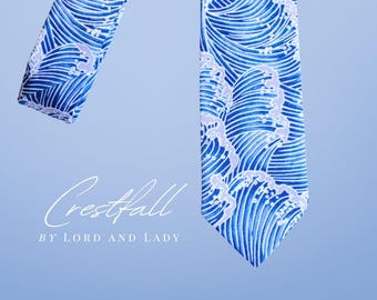 Crestfall Necktie | Handcrafted Cotton Necktie | A Gilded Season | Wave Blue Tie | Lord and Lady
