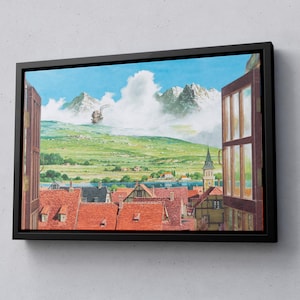 Howl&#39;s Moving Castle Poster: Anime Wall Art, Ghibli Window View