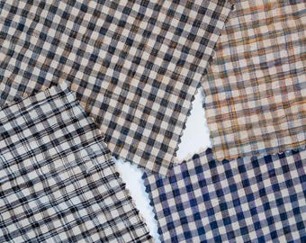 Crinkle Check Gingham Seersucker Cotton Linen Fabric by the Yard
