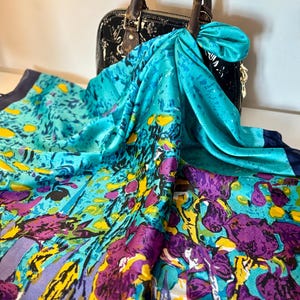 100% Silk Luxury Van Gogh Irises Scarf – Designer Shawl, Art-Inspired Wrap, Luxury, Gift for Mom, Birthday Gift, Valentines, Anniversary