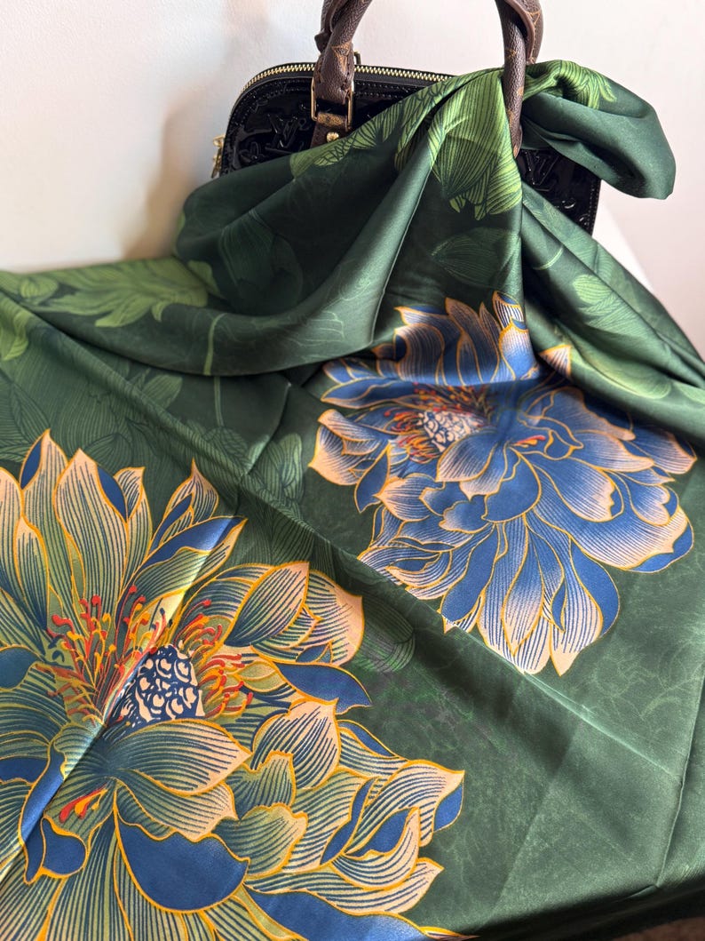 botanical art scarf styled as handbag accessory