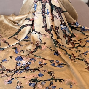 100% Silk Scarf, Luxury Van Gogh Almond Blossom Art Print Wrap, Lightweight Shawl, Birthday, Gift for her, Mothers Day, Christmas Gift, Silk