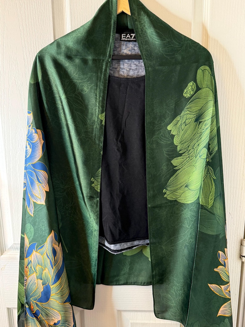 silk scarf styled as neck wrap with neutral outfit