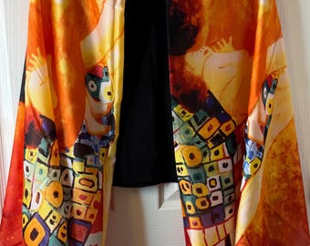 Pure Silk Scarf for Women – Gustav Klimt Inspired Art Scarf, Luxury Golden Pattern Wrap,  Elegant Neck Scarf Gift for Her – Fine Art Fashion