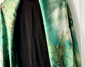 Sciarpa in seta verde smeraldo con stampa di uccelli esotici, scialle leggero ed elegante, coprispalle per donna, regalo di lusso per il suo compleanno, anniversario di matrimonio