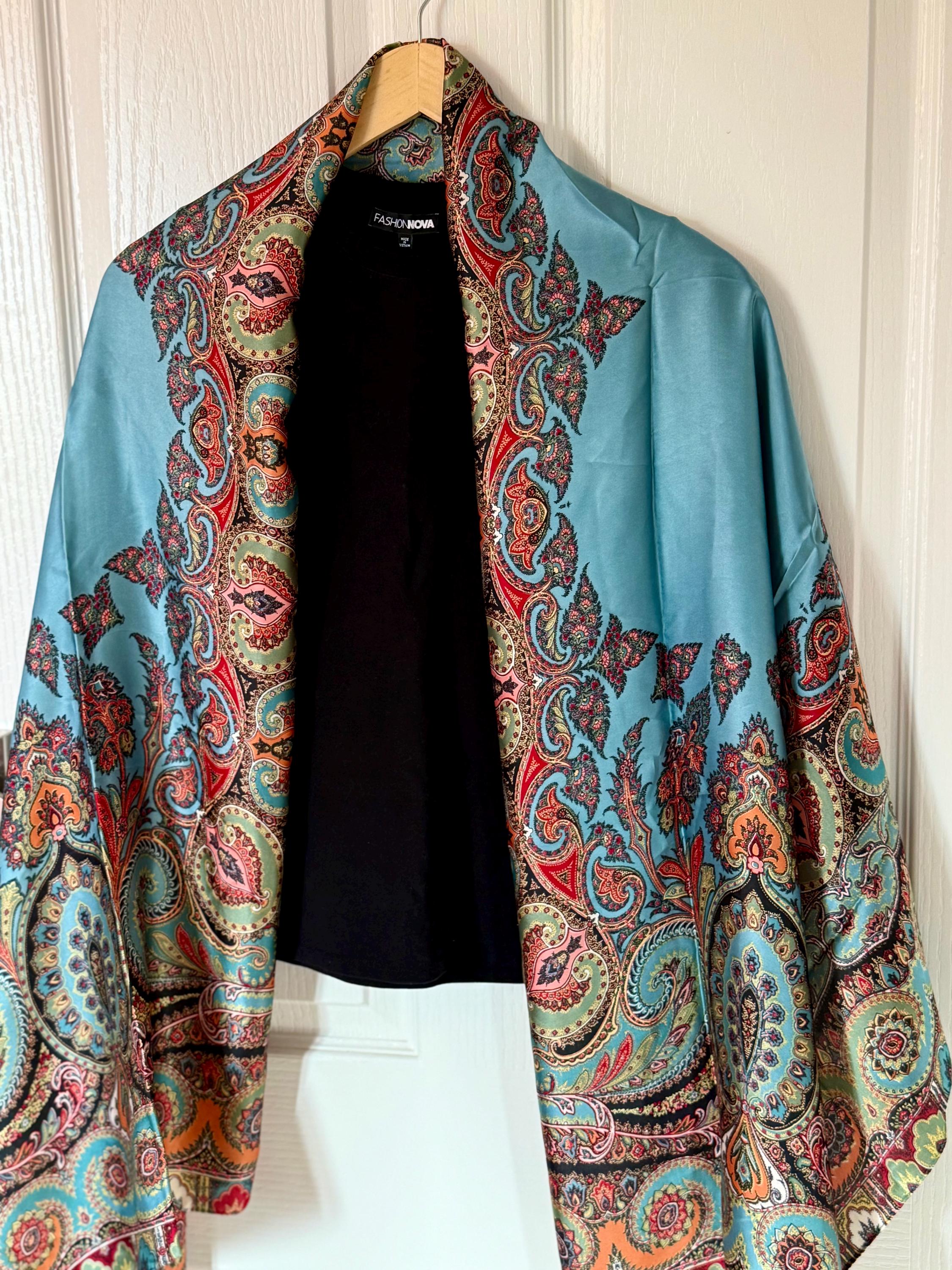 Vintage Paisley Silk Scarf: Teal Jewel Tones, Elegant Shawl