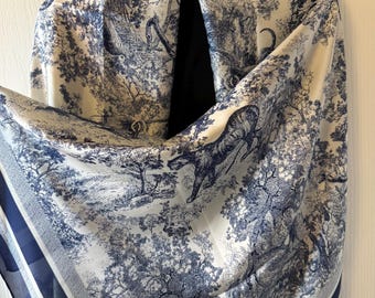 Blue and White Toile de Jouy Silk Scarf – 100% Pure Silk, French Provincial Pattern, Elegant Classic Scenic Print, Valentine gift for her