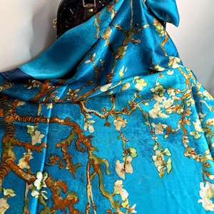 Luxury 100% Silk Van Gogh Almond Blossom Scarf – Art Print  display picture 1