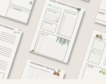 May include: A collection of student planner templates with floral and botanical illustrations. The templates include sections for daily to-do lists, study session planning, and assignment tracking. The text "STUDENT PLANNER TEMPLATE" and "DOWNLOAD NOW" are visible.