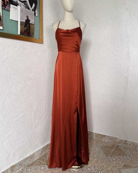 Long Satin Dress With Draped Neckline and Slit (fashion Nova | Glam) - Etsy  Canada