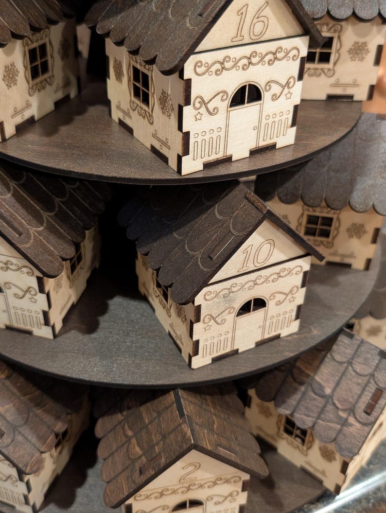 Wooden Advent Calendar Village - Stacked Christmas House Countdown - Reusable Holiday Decor image 15