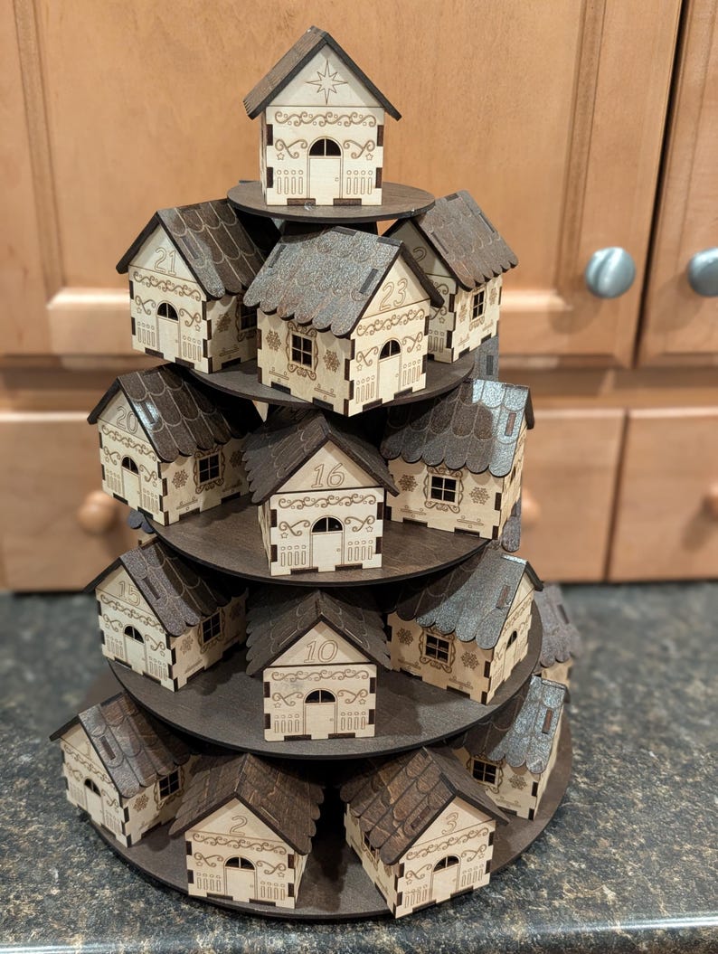 Wooden Advent Calendar Village - Stacked Christmas House Countdown - Reusable Holiday Decor image 13
