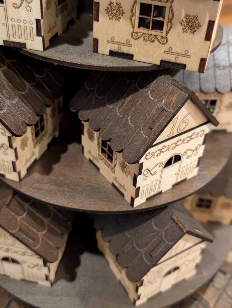 Wooden Advent Calendar Village - Stacked Christmas House Countdown - Reusable Holiday Decor image 14