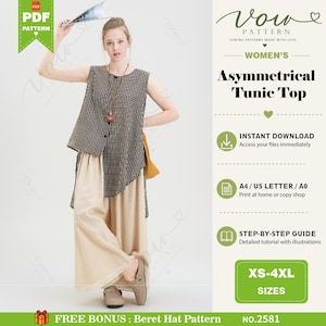 Asymmetrical Top Sewing Pattern | Women's Irregular Hem Shirt (Digital Download)
