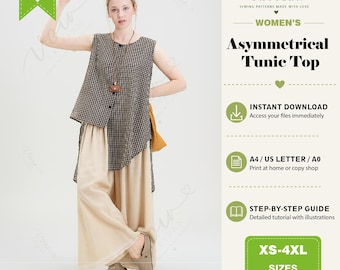 Asymmetrical Top Sewing Pattern | Women's Irregular Hem Shirt (Digital Download)