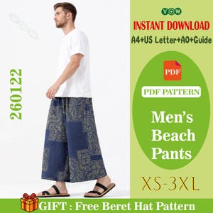 Men's Relaxed Beach Pants Sewing Pattern (PDF, XS-3XL) Beginner Friendly