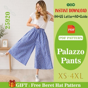 Wide Leg Capri Pants PDF Sewing Pattern | Loose Fit 3/4 Cropped Pants for Women | Beginner Friendly Digital Download