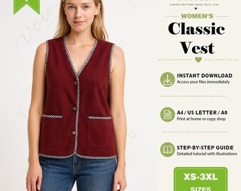 Women's Classic Vest Sewing Pattern | Tailored Waistcoat PDF (A4/US Letter/A0)