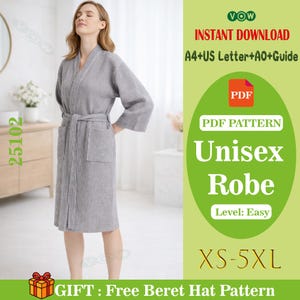 Patrón de costura para bata de baño y pijama unisex en PDF / Patrón de bata fácil para hombre y mujer / Ropa de estar cómoda / Incluye tamaños A0, A4 y Carta de EE. UU.