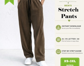 Herren Stretch Hose Schnittmuster (XS-3XL) (Digitaler Download)