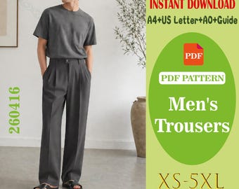 Patrón de costura en PDF para pantalones plisados de hombre (tallas XS-5XL) (Descarga digital)