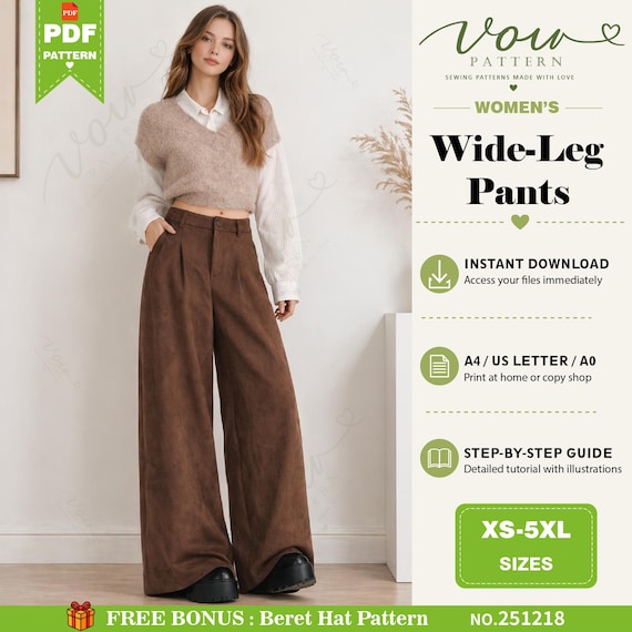 Wide Pants Sewing Pattern | Women's Trousers (PDF Pattern)