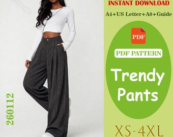 Patrón de costura para pantalones palazzo de pierna ancha (XS-5XL) (Patrón PDF A4/Carta estadounidense/A0)