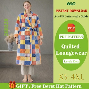 Quilted Loungewear Robe Sewing Pattern (PDF Download), Beginner Friendly, Sizes XS-4XL