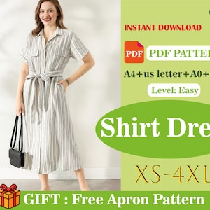 Shirt Dress PDF Sewing Pattern, Button Down Maxi Dress, Casual Summer Dress, Digital Download Sewing Pattern