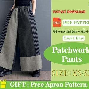 ワイドレッグパンツの縫製パターンPDF パラッツォトラウザーズ ハイウエスト ルーズフィットパンツ レディース 縫製チュートリアル DIY 服のパターン デジタルダウンロード