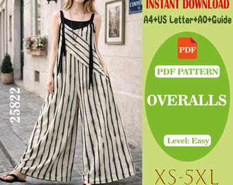 Patrón de costura para mono de mujer de pierna ancha (patrón en PDF)