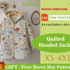 Quilted Hooded Jacket Sewing Pattern: Beginner Friendly Cozy Coat (Instant Download)