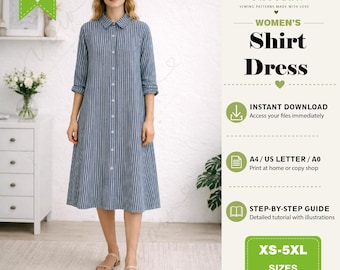 Molde em PDF para Vestido Camisa Longo | Vestido com Botões | Download Digital | Ideal para Iniciantes