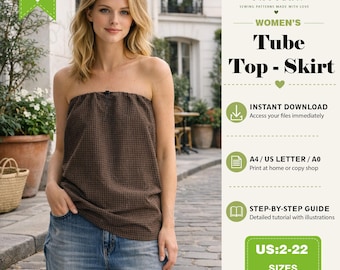 Women's Tube Top & Skirt Sewing Pattern – Sizes US 2-22 (Digital Download)