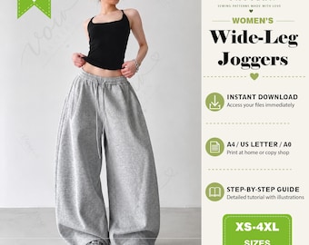 Joggers Pants PDF Sewing Pattern, DIY Elastic Waist Sweatpants, Printable Joggers Template for Home Sewing, Easy Sew, Instant Download