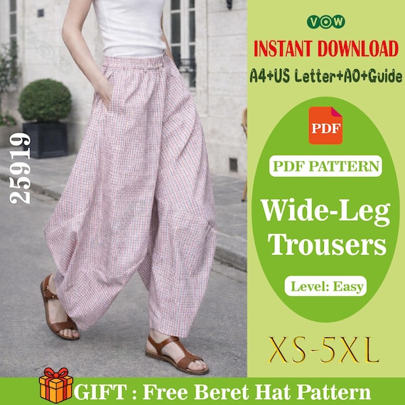 Women Pants pattern sewing PDF,beginner pattern,easy sewing pattern beginner pants,a0 sewing pattern