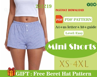 Patrón de costura en PDF para mini shorts de verano / Shorts para mujer / Cintura elástica / Apto para principiantes