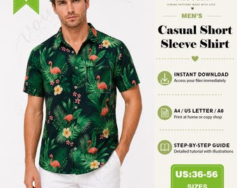 Men's Easy Hawaiian Shirt Sewing Pattern | Tropical Short Sleeve Button Up (Digital Download)