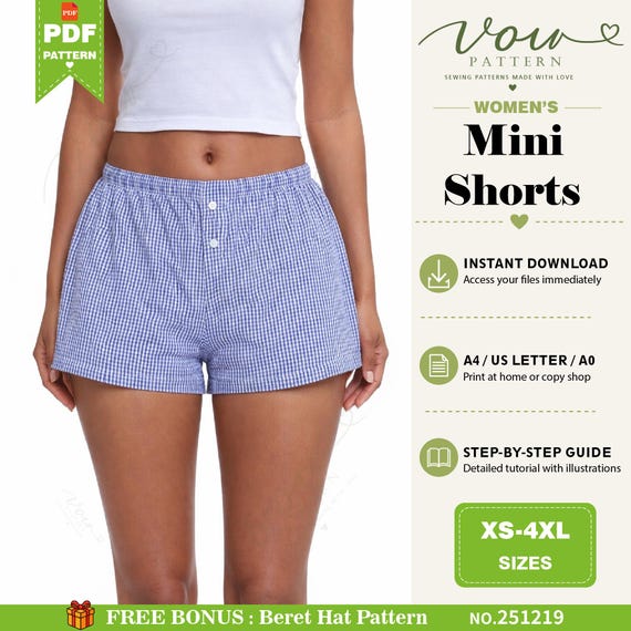 Summer Mini Shorts PDF Sewing Pattern | Women’s Shorts | Elastic Waist | Beginner Friendly