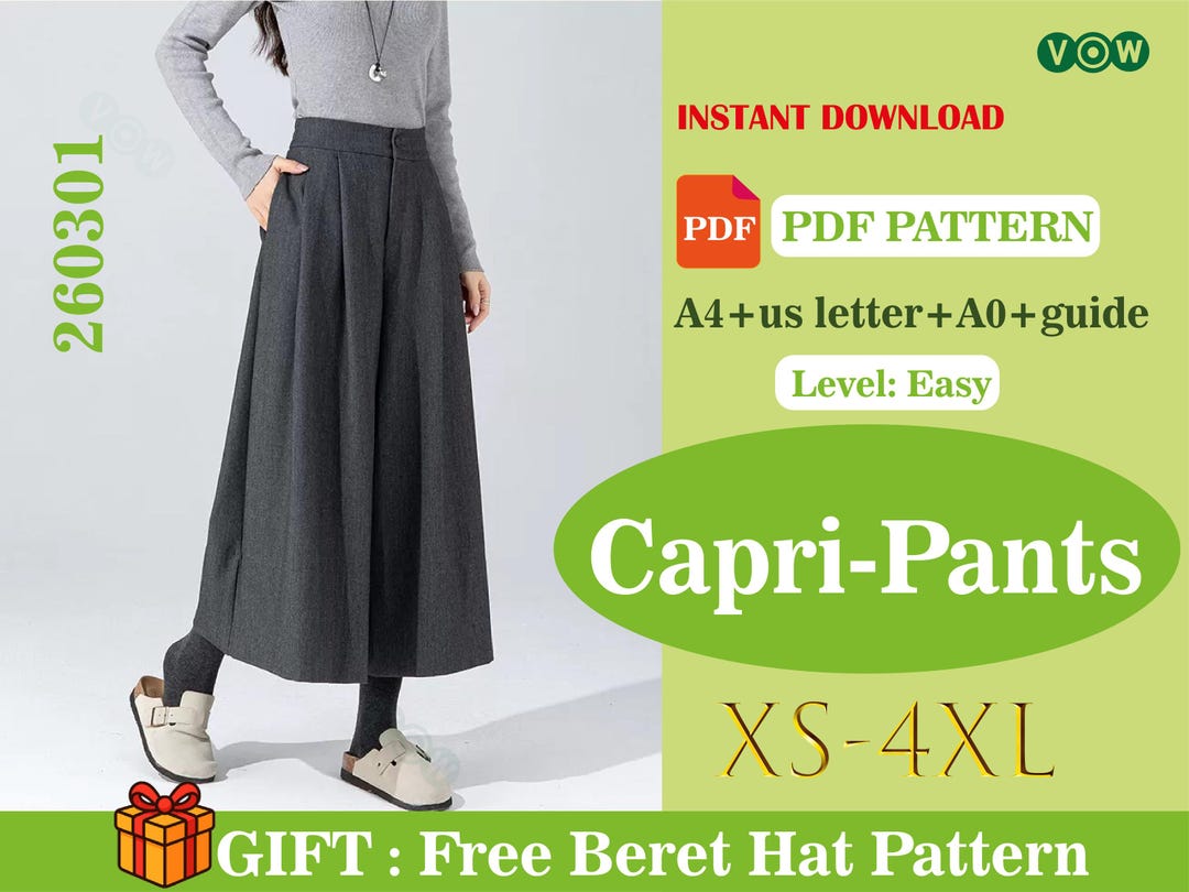 Capri Pattern Capri Pants PDF Sewing Pattern | Relaxed Trousers, Easy Level (digital ...