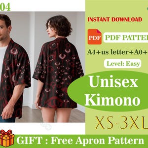 Unisex Kimono Robe PDF Sewing Pattern, Yukata Style Loungewear, Japanese Rain Weave Kimono, Digital Download